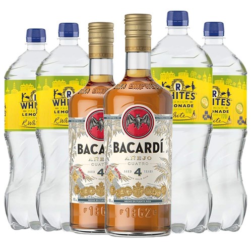 Case of 6 with Bacardi Anejo Cuatro 4 Year Old 70cl and R. White’s Lemonade | Spirit & Mixer Set